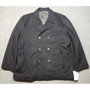 London Fog Collection Wool Pea Coat Mens 2XL Office Navy Double Breasted New
